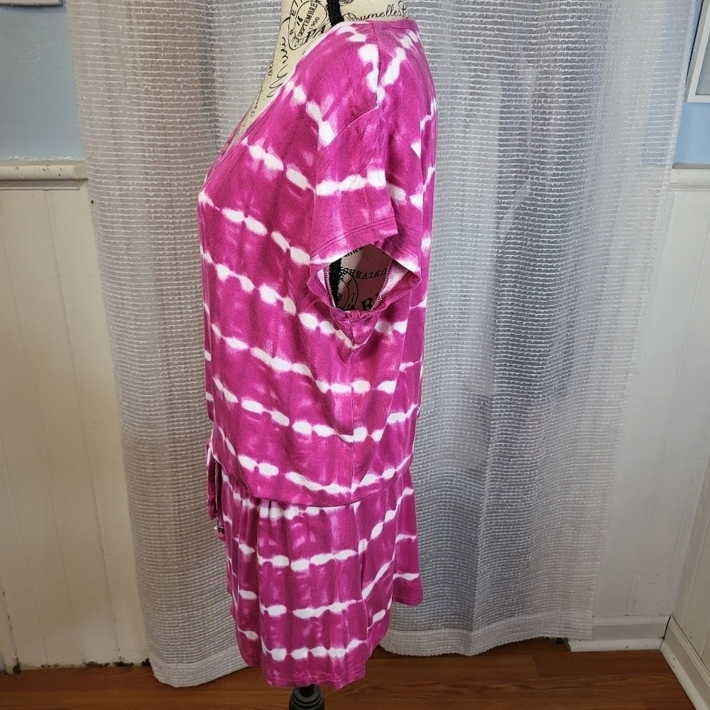 Michael Kors Fuschia White Tie Dye Tunic Top Large - Picture 4 of 9